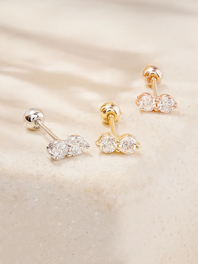 14K Solid Gold Lab Diamond Two Stone Two Way Cartilage Earring 20G18G16G - Image 17