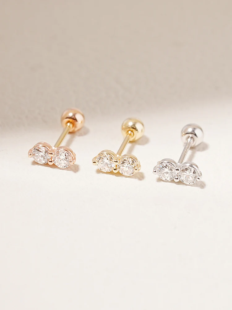 14K Solid Gold Lab Diamond Two Stone Two Way Cartilage Earring 20G18G16G - Image 19