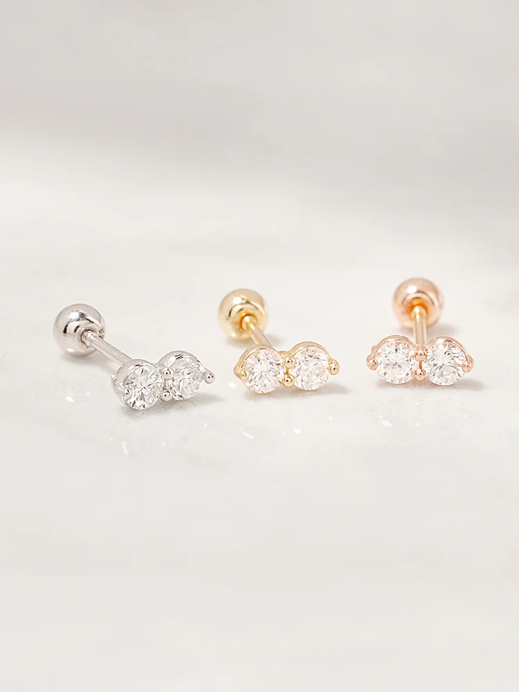 14K Solid Gold Lab Diamond Two Stone Two Way Cartilage Earring 20G18G16G - Image 21