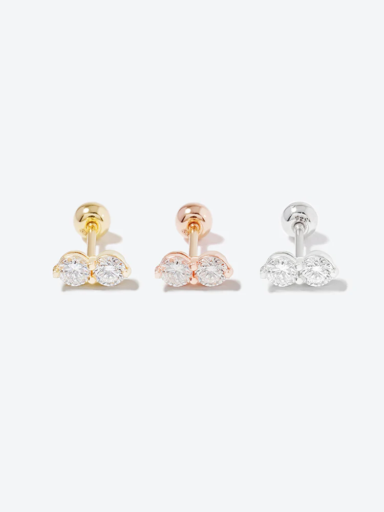 14K Solid Gold Lab Diamond Two Stone Two Way Cartilage Earring 20G18G16G - Image 23