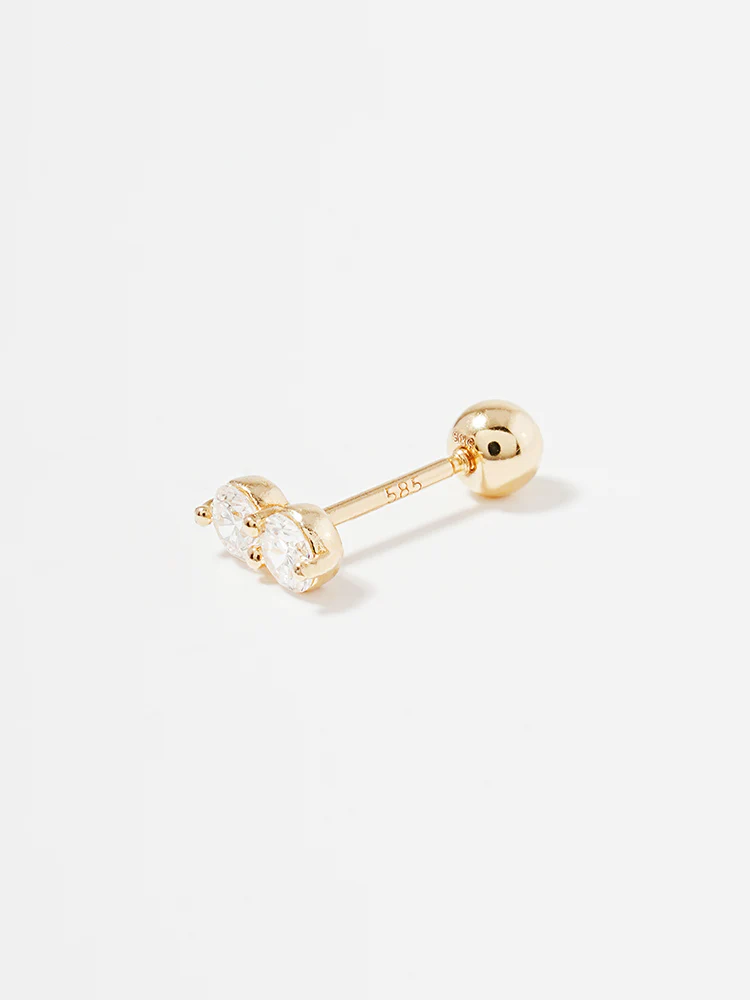 14K Solid Gold Lab Diamond Two Stone Two Way Cartilage Earring 20G18G16G - Image 25