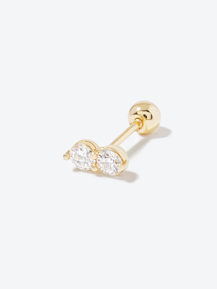 14K Solid Gold Lab Diamond Two Stone Two Way Cartilage Earring 20G18G16G - Image 27