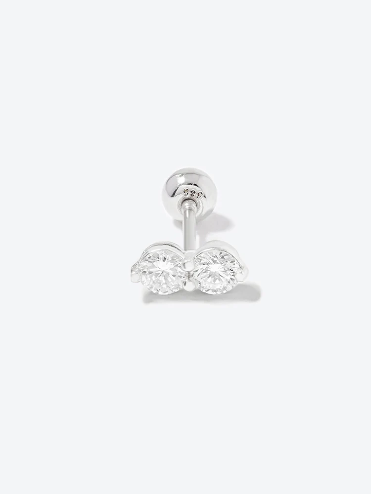 14K Solid Gold Lab Diamond Two Stone Two Way Cartilage Earring 20G18G16G - Image 28