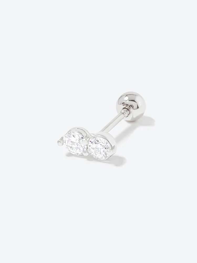 14K Solid Gold Lab Diamond Two Stone Two Way Cartilage Earring 20G18G16G - Image 29