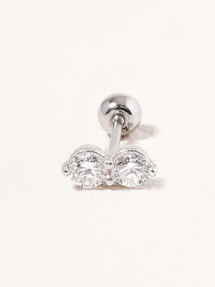 14K Solid Gold Lab Diamond Two Stone Two Way Cartilage Earring 20G18G16G - Image 3