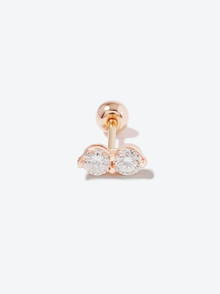 14K Solid Gold Lab Diamond Two Stone Two Way Cartilage Earring 20G18G16G - Image 30