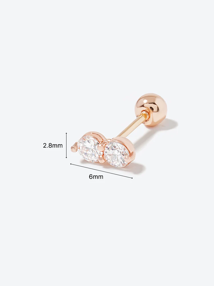 14K Solid Gold Lab Diamond Two Stone Two Way Cartilage Earring 20G18G16G - Image 32