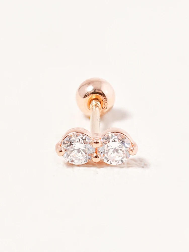 14K Solid Gold Lab Diamond Two Stone Two Way Cartilage Earring 20G18G16G - Image 6