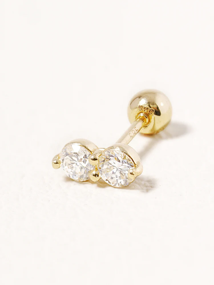 14K Solid Gold Lab Diamond Two Stone Two Way Cartilage Earring 20G18G16G - Image 8