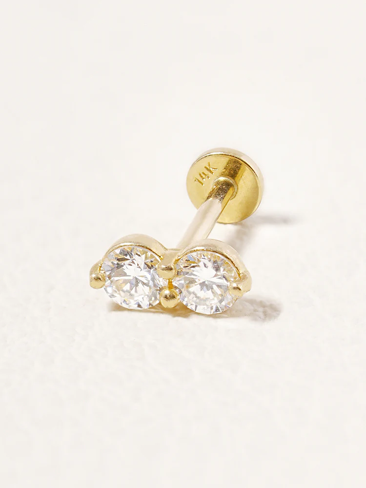 14K Solid Gold Lab Diamond Two Stone Two Way Internally Threaded Labret Piercing 20G - Image 17