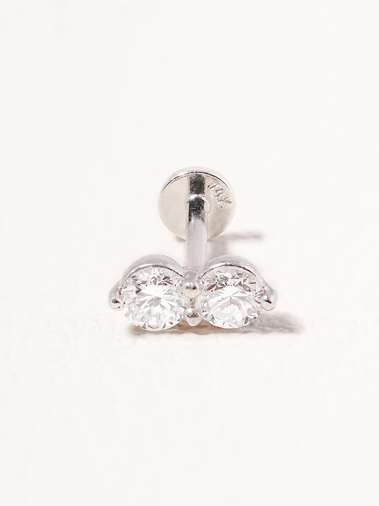 14K Solid Gold Lab Diamond Two Stone Two Way Internally Threaded Labret Piercing 20G - Image 24
