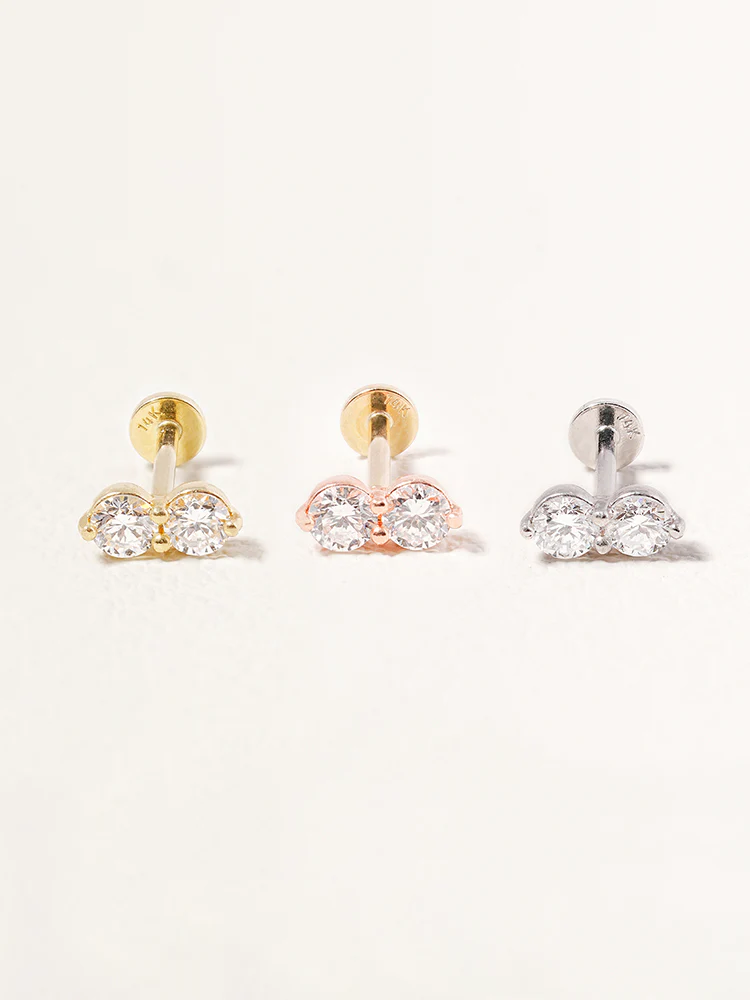14K Solid Gold Lab Diamond Two Stone Two Way Internally Threaded Labret Piercing 20G - Image 26