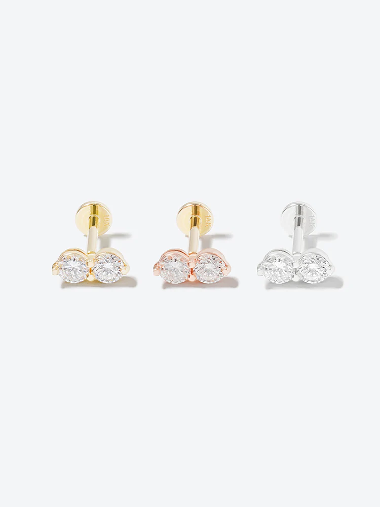 14K Solid Gold Lab Diamond Two Stone Two Way Internally Threaded Labret Piercing 20G - Image 28