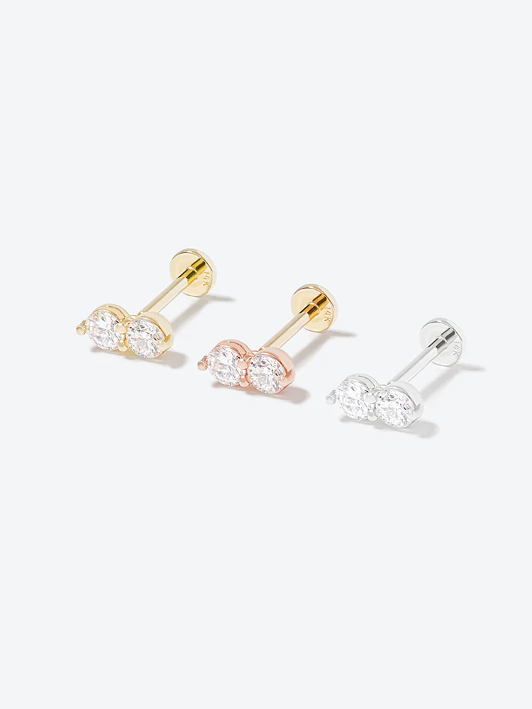 14K Solid Gold Lab Diamond Two Stone Two Way Internally Threaded Labret Piercing 20G - Image 29