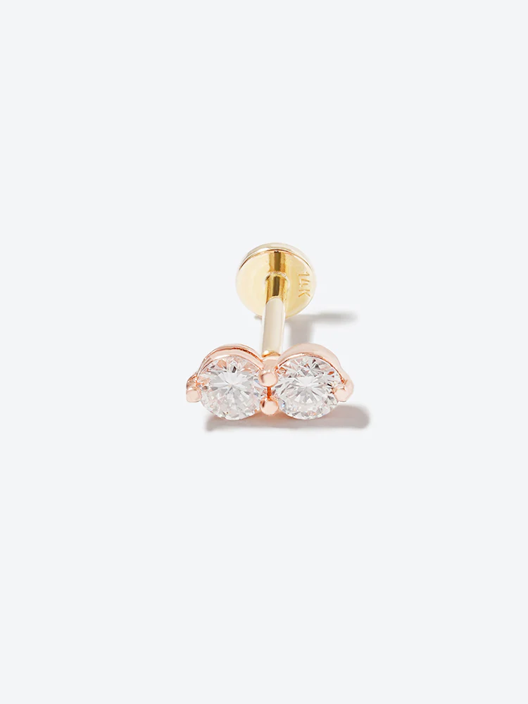 14K Solid Gold Lab Diamond Two Stone Two Way Internally Threaded Labret Piercing 20G - Image 30
