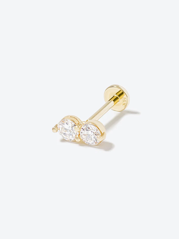 14K Solid Gold Lab Diamond Two Stone Two Way Internally Threaded Labret Piercing 20G - Image 33