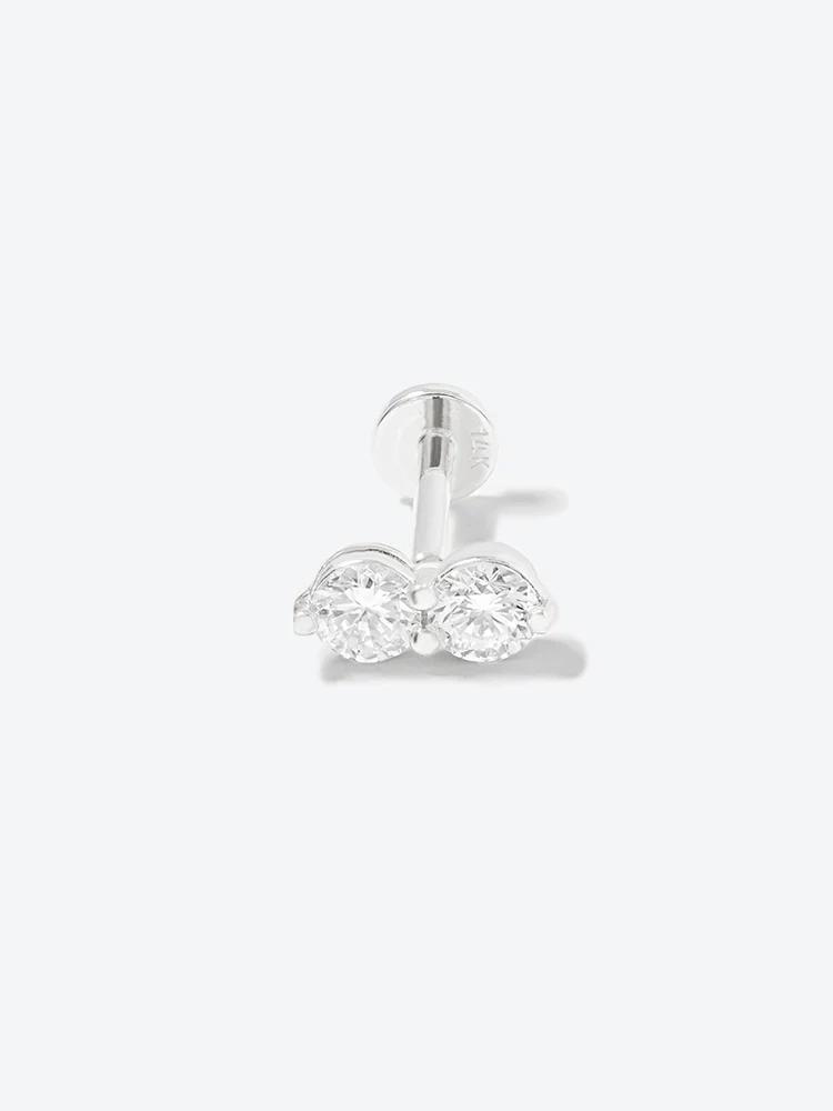14K Solid Gold Lab Diamond Two Stone Two Way Internally Threaded Labret Piercing 20G - Image 34