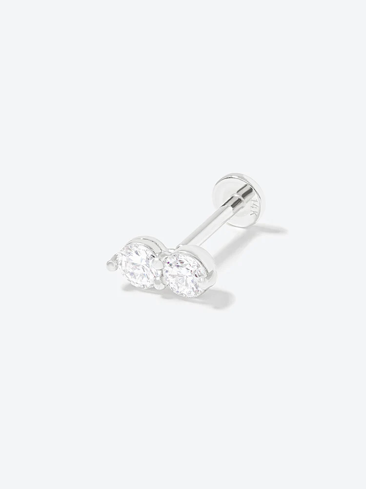 14K Solid Gold Lab Diamond Two Stone Two Way Internally Threaded Labret Piercing 20G - Image 35