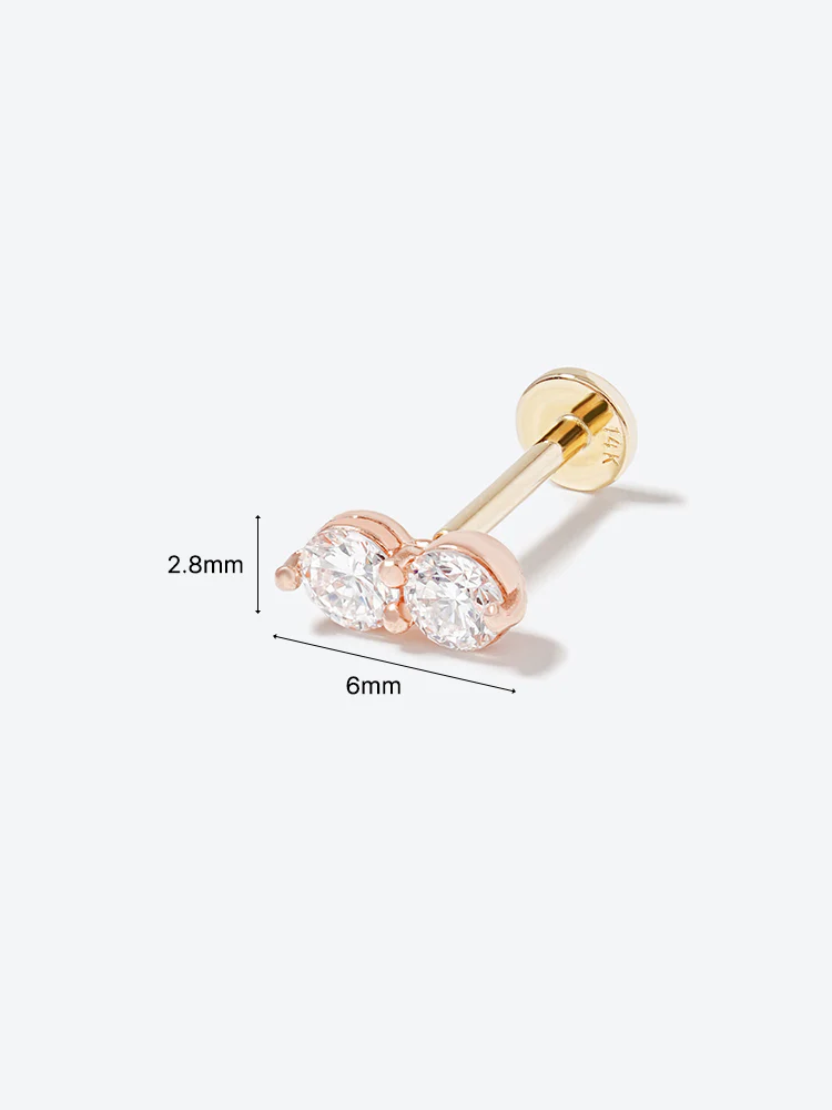 14K Solid Gold Lab Diamond Two Stone Two Way Internally Threaded Labret Piercing 20G - Image 37