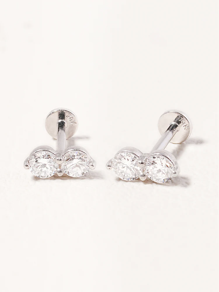 14K Solid Gold Lab Diamond Two Stone Two Way Internally Threaded Labret Piercing 20G - Image 7