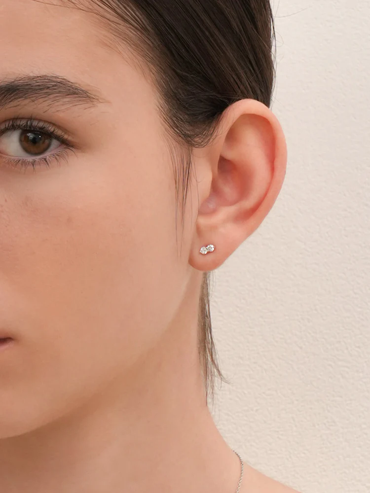 14K Solid Gold Lab Diamond Two Stone Two Way Internally Threaded Labret Piercing 20G - Image 8