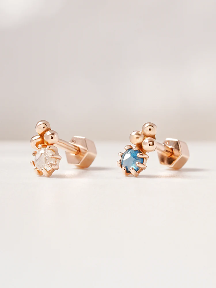 14K Solid Gold Labien Rough Diamond Cartilage Earring 18G - Image 10