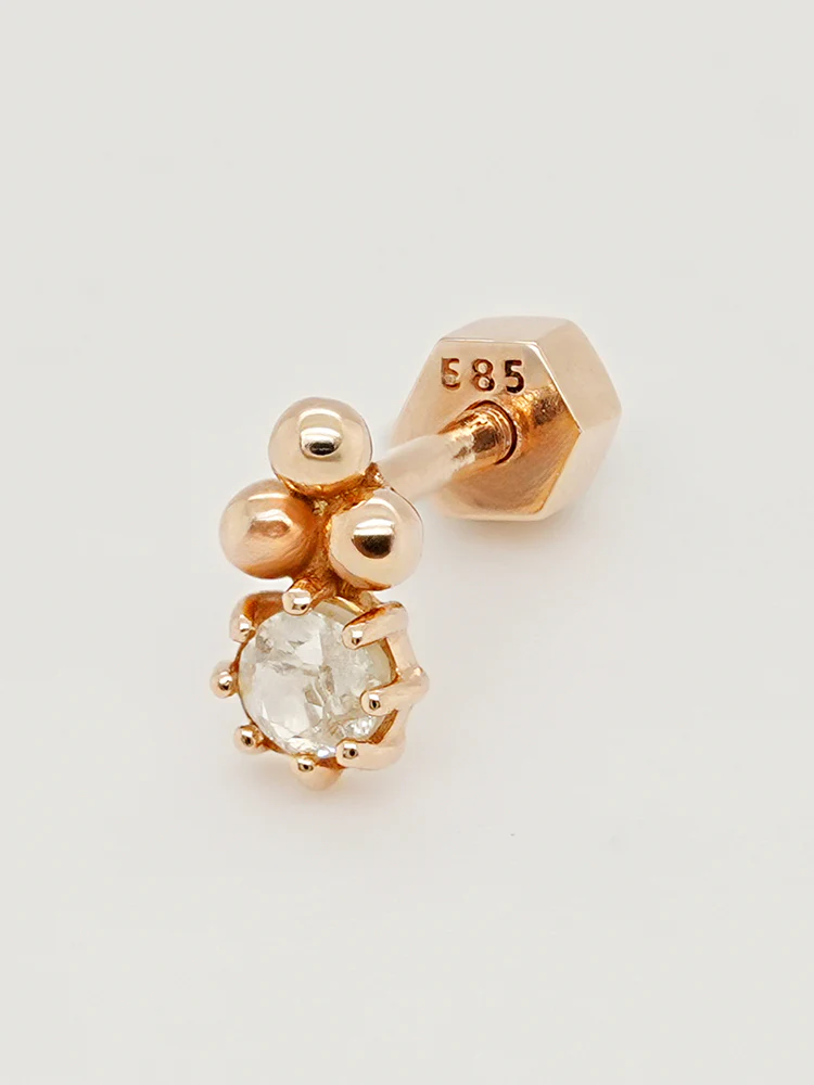 14K Solid Gold Labien Rough Diamond Cartilage Earring 18G - Image 15