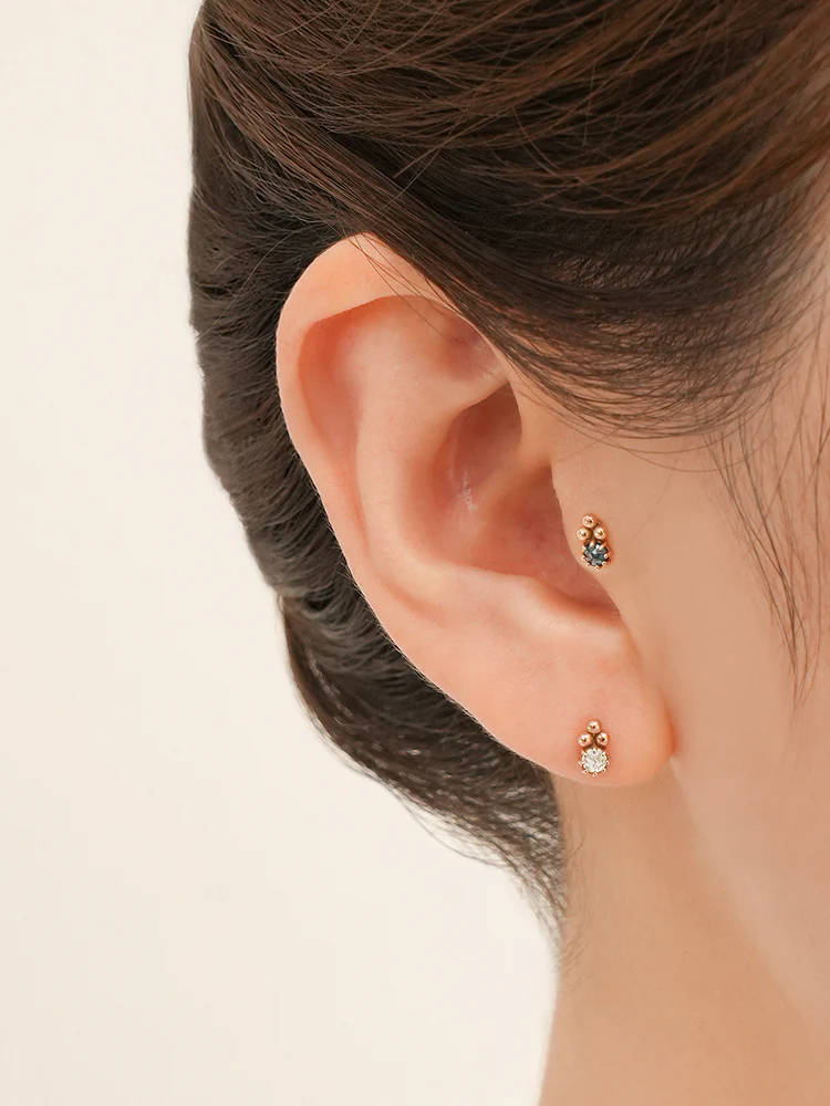 14K Solid Gold Labien Rough Diamond Cartilage Earring 18G - Image 4