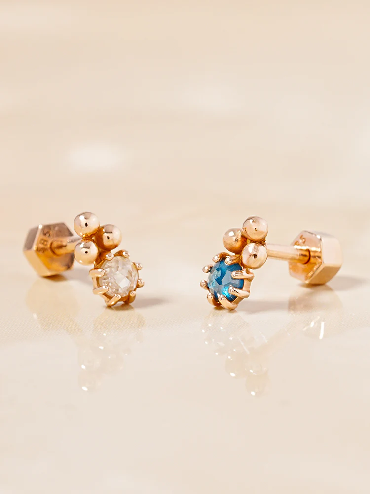 14K Solid Gold Labien Rough Diamond Cartilage Earring 18G - Image 5