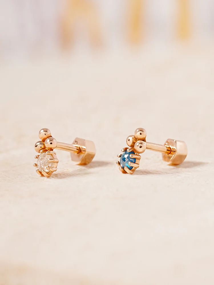 14K Solid Gold Labien Rough Diamond Cartilage Earring 18G - Image 6