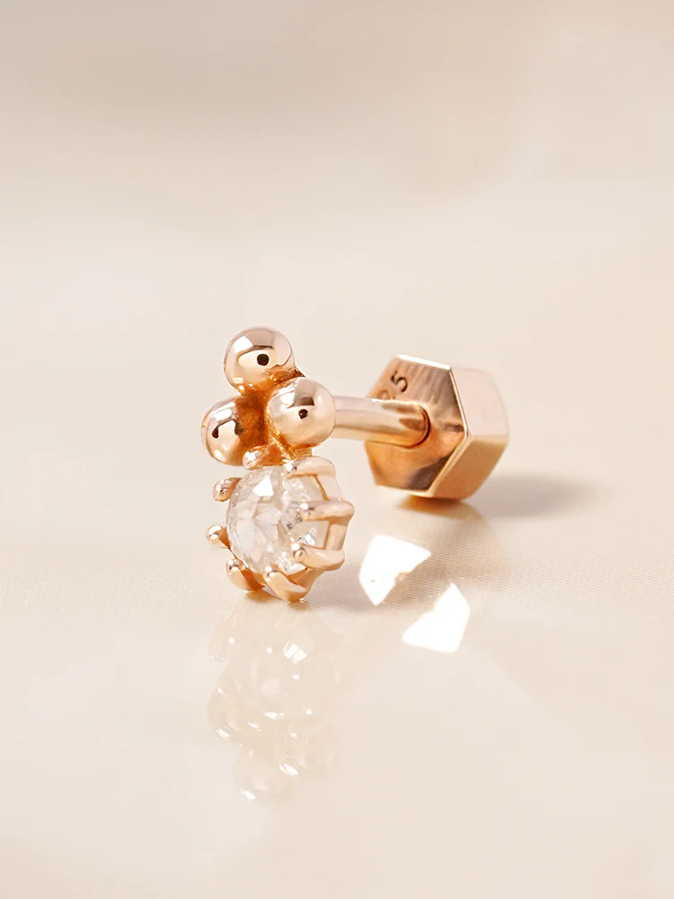 14K Solid Gold Labien Rough Diamond Cartilage Earring 18G - Image 7