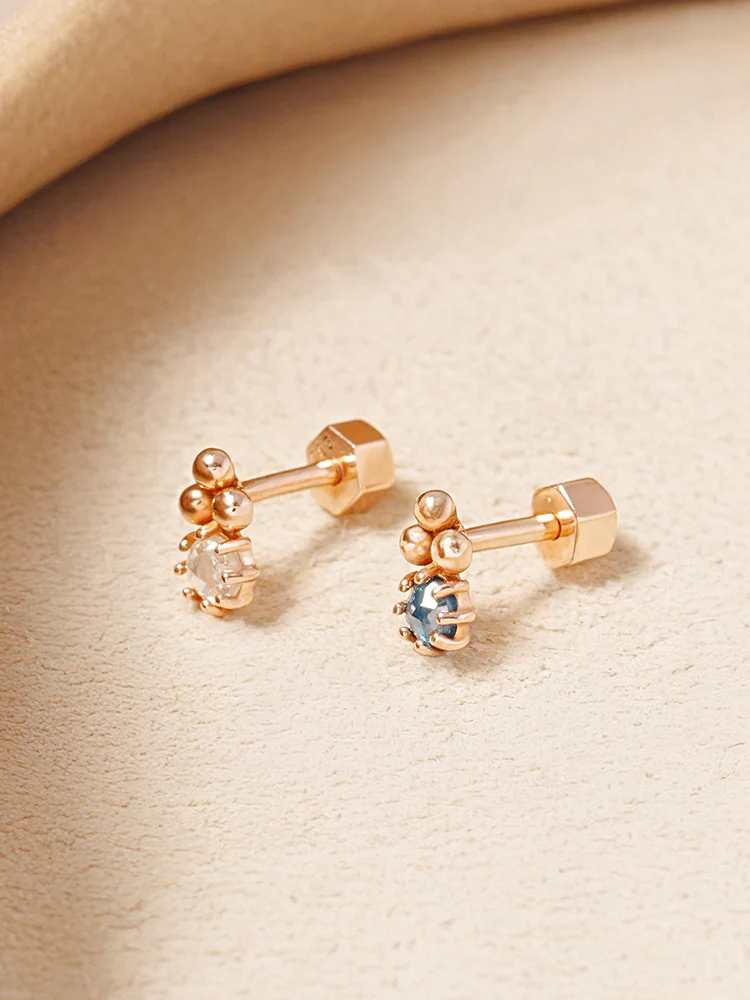 14K Solid Gold Labien Rough Diamond Cartilage Earring 18G - Image 9