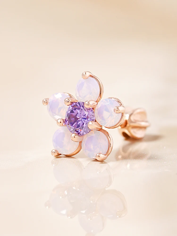 14K Solid Gold Lilac Blossom Cartilage Earring 18G16G - Image 11