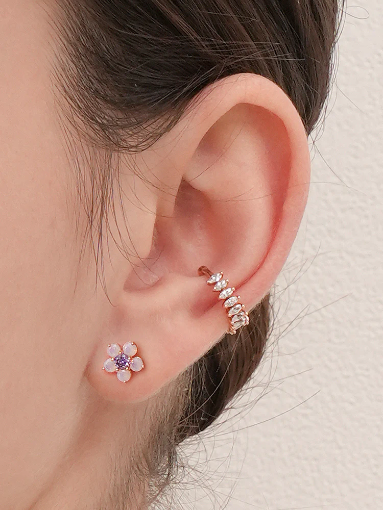 14K Solid Gold Lilac Blossom Cartilage Earring 18G16G - Image 12