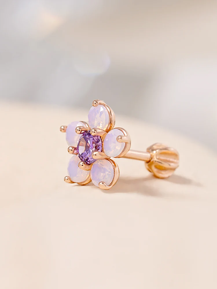 14K Solid Gold Lilac Blossom Cartilage Earring 18G16G - Image 13