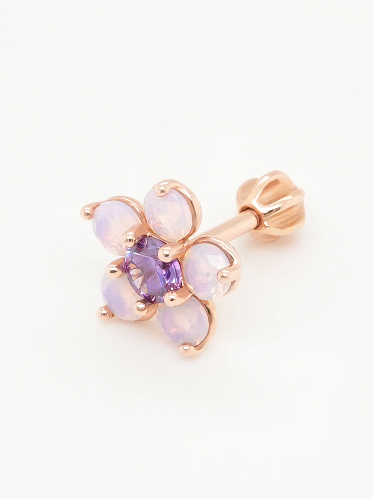 14K Solid Gold Lilac Blossom Cartilage Earring 18G16G - Image 17