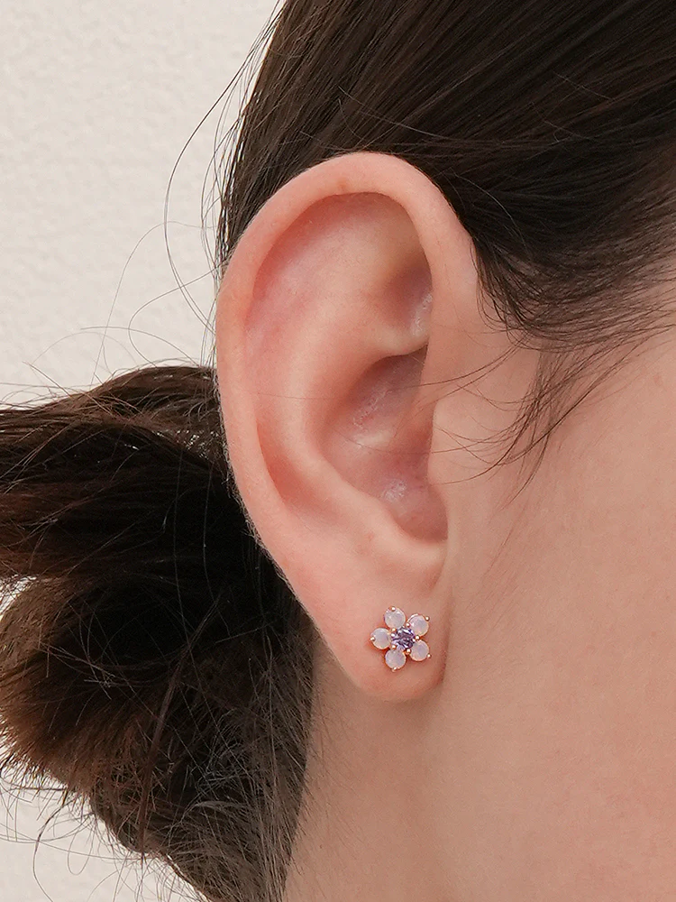 14K Solid Gold Lilac Blossom Cartilage Earring 18G16G - Image 2