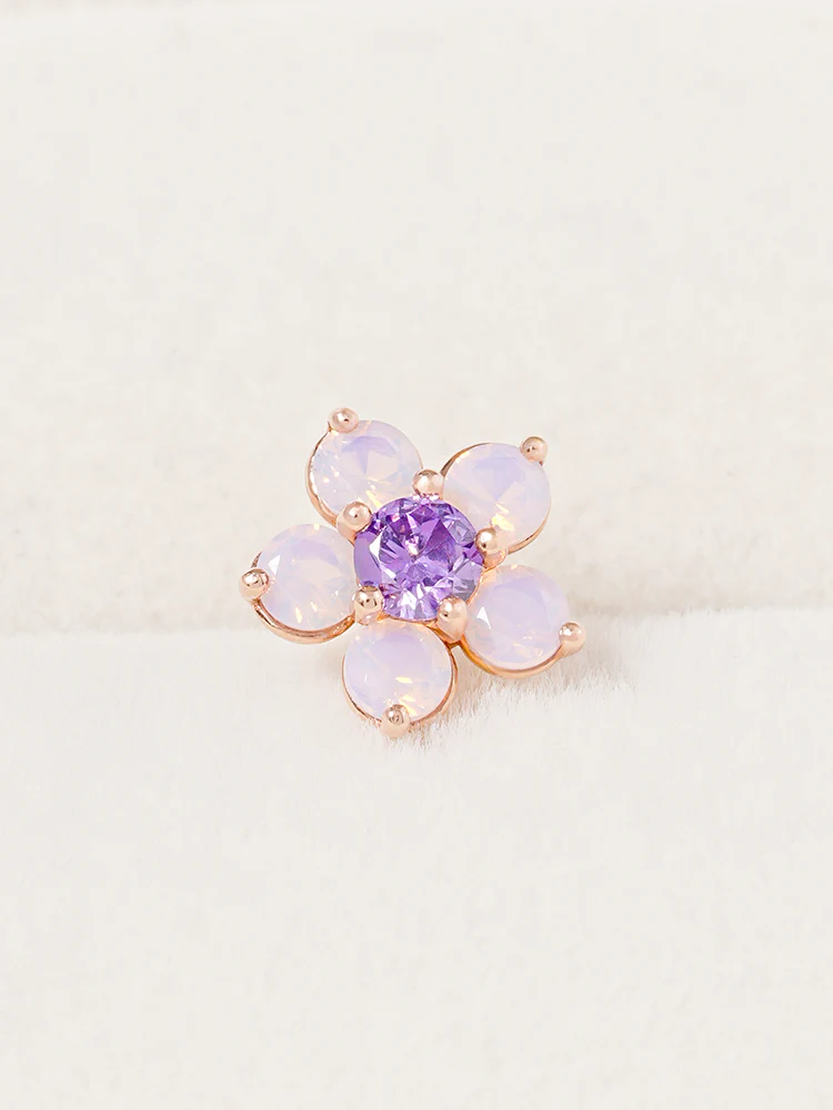 14K Solid Gold Lilac Blossom Cartilage Earring 18G16G - Image 5
