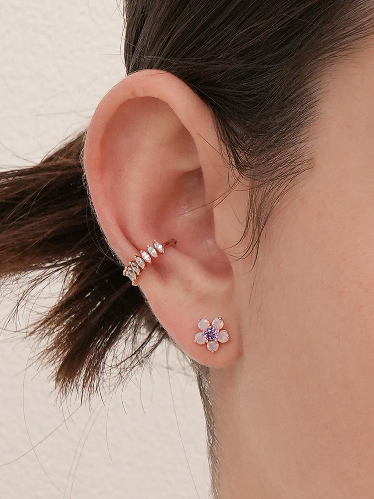 14K Solid Gold Lilac Blossom Cartilage Earring 18G16G - Image 8