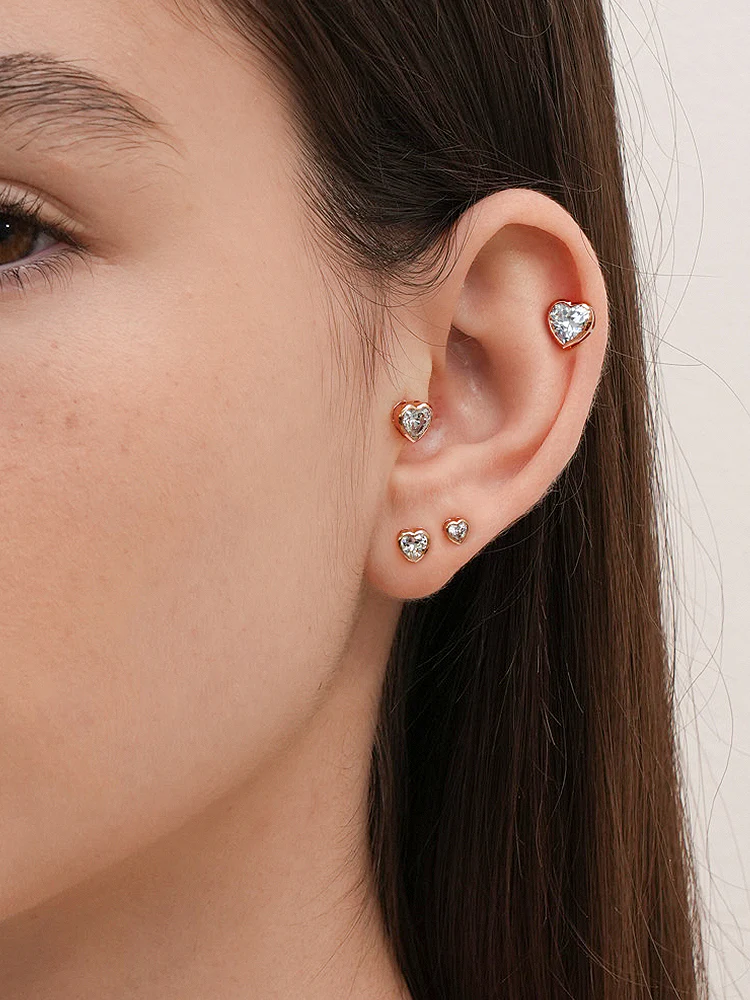 14K Solid Gold Lovestep Heart Cubic Cartilage Earring 20G - Image 2
