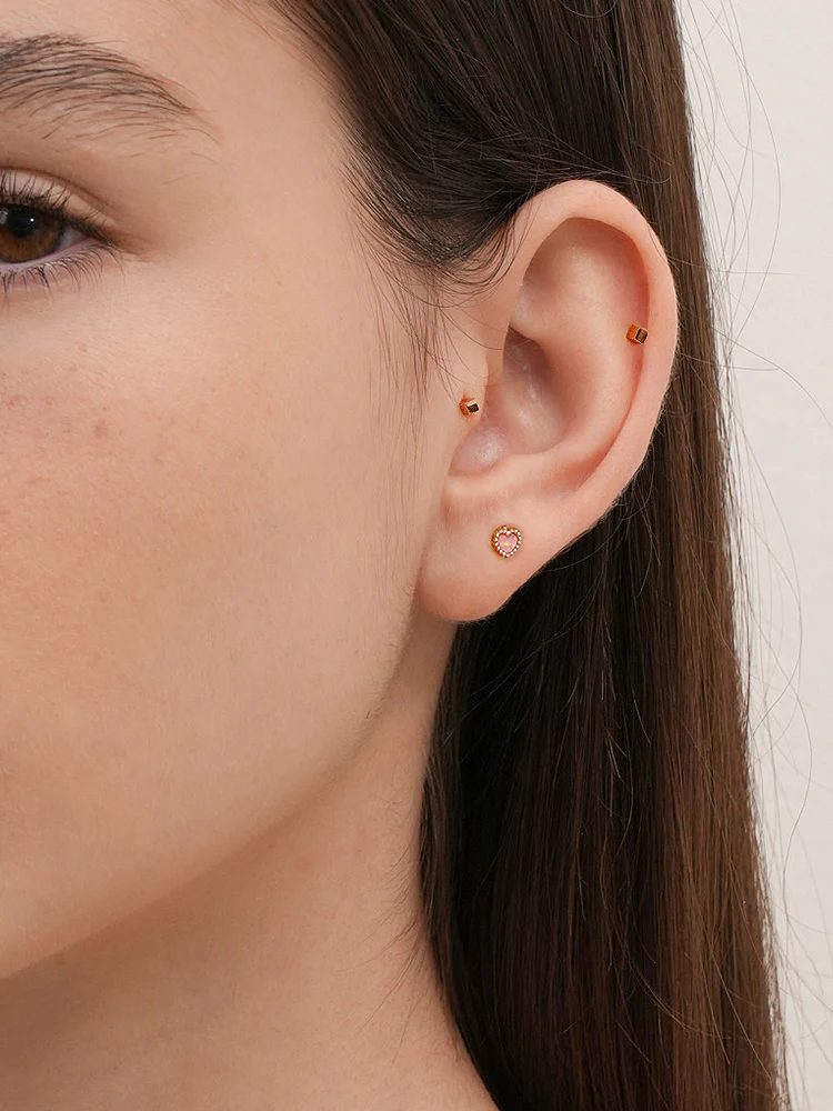14K Solid Gold Micro Cube Box Cartilage Earring 20G - Image 2