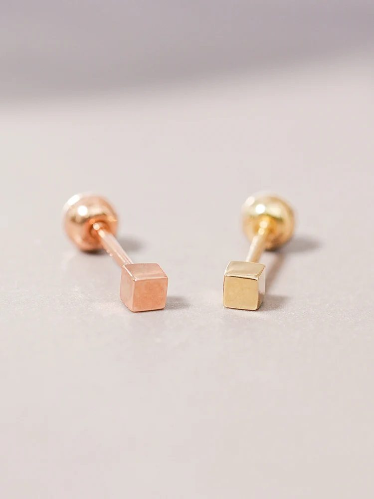 14K Solid Gold Micro Cube Box Cartilage Earring 20G - Image 3