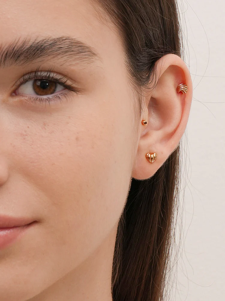 14K Solid Gold Micro Cube Box Cartilage Earring 20G - Image 4