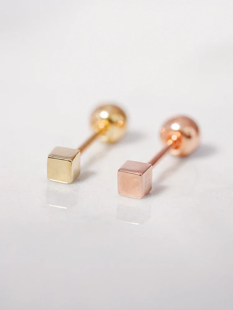 14K Solid Gold Micro Cube Box Cartilage Earring 20G - Image 5