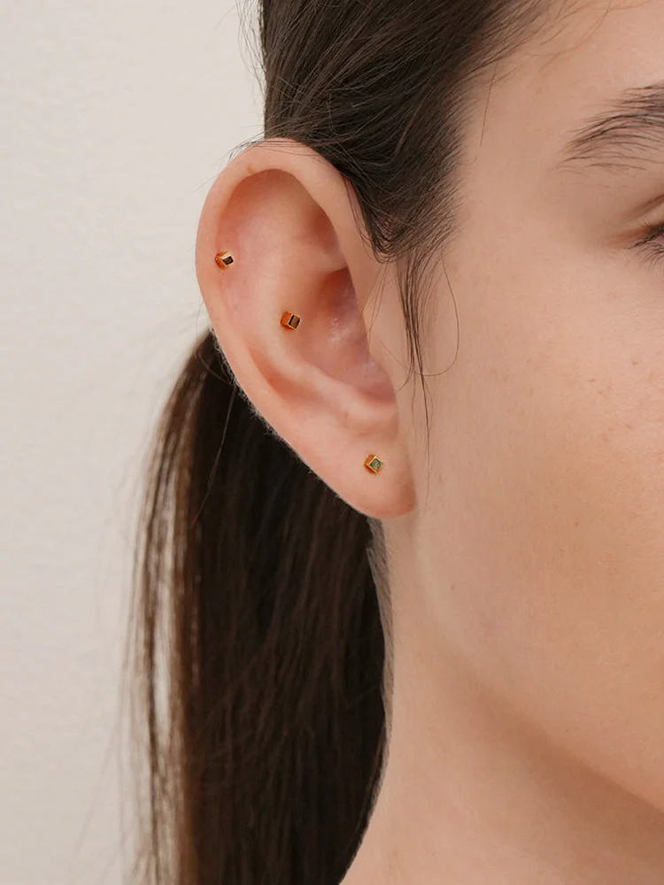 14K Solid Gold Micro Cube Box Cartilage Earring 20G - Image 6