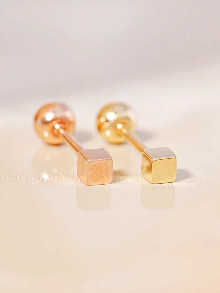 14K Solid Gold Micro Cube Box Cartilage Earring 20G - Image 7