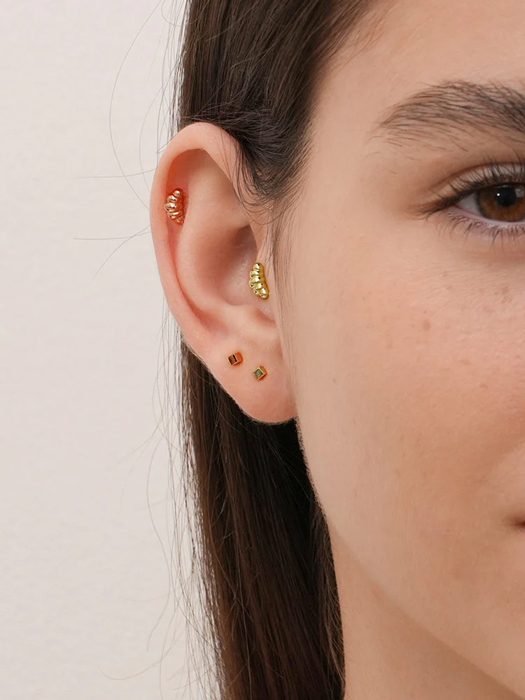 14K Solid Gold Micro Cube Box Cartilage Earring 20G - Image 8