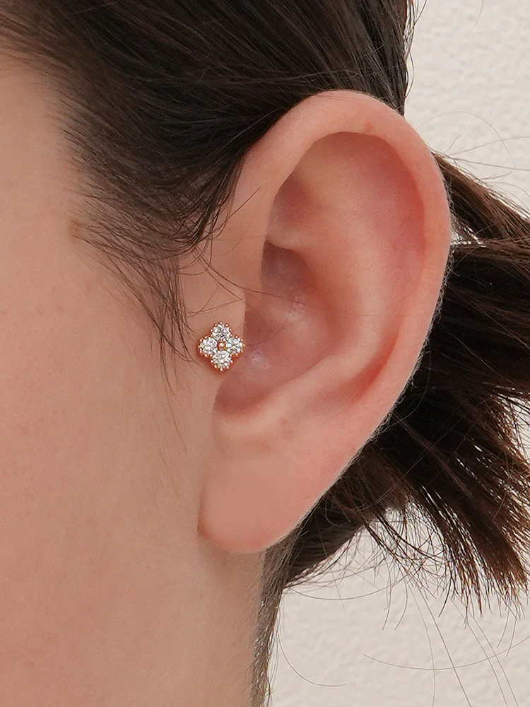 14K Solid Gold Midnight Clover Bloom Cartilage Earring 18G16G - Image 5
