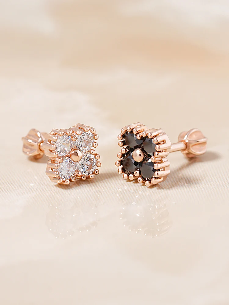 14K Solid Gold Midnight Clover Bloom Cartilage Earring 18G16G - Image 9