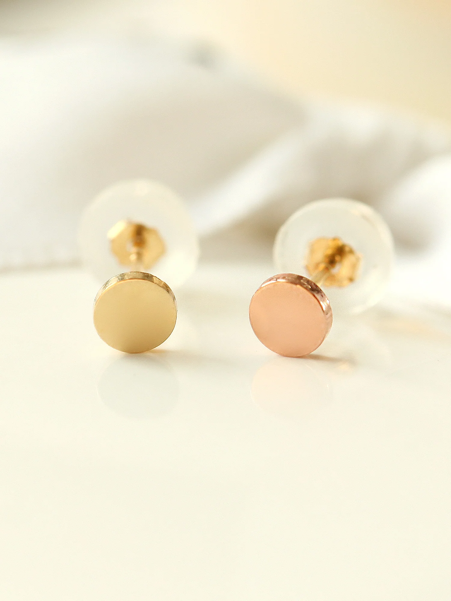 14K Gold Flat Round Stud Earring - Image 3